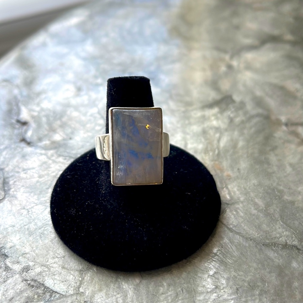 Sterling Silver and Blue flash Moonstone ring